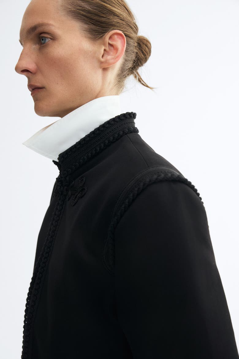 Cropped Braid-Detail Jacket, Alternate, color, Black
