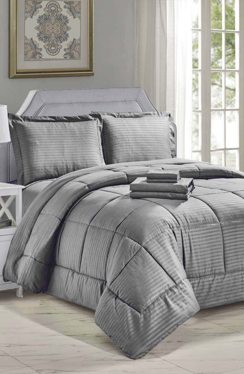 Luxury Home Embossed Stripe Microfiber 8-Piece Comforter Set, Alternate, color, Grey
