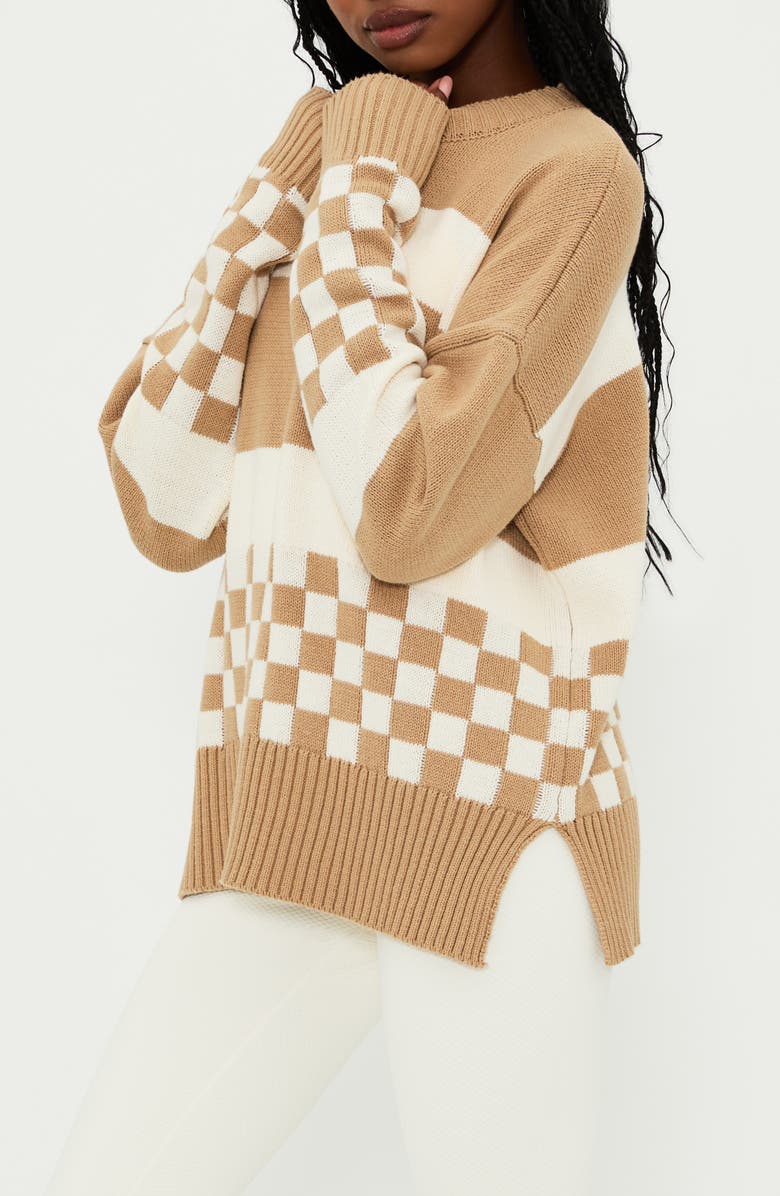 Beach Riot Callie Colorblock Crewneck Sweater, Alternate, color, Taupe Check