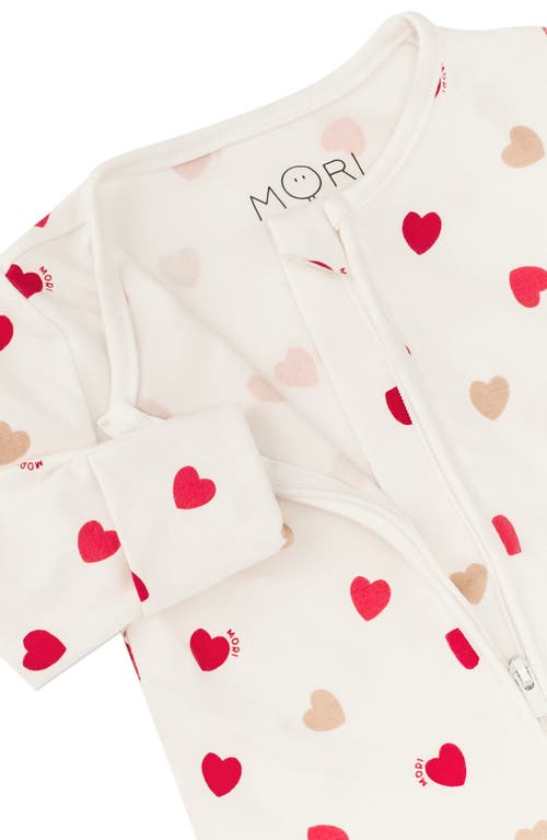 Mori Print Zip One-piece Footie Pajamas In Hearts And Cream