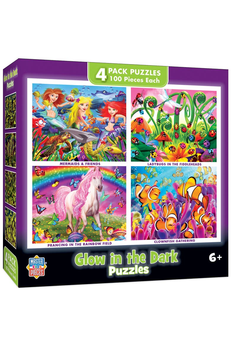 Glow in the Dark 100pc Puzzles 4-Pack V1, Main, color, Multicolor
