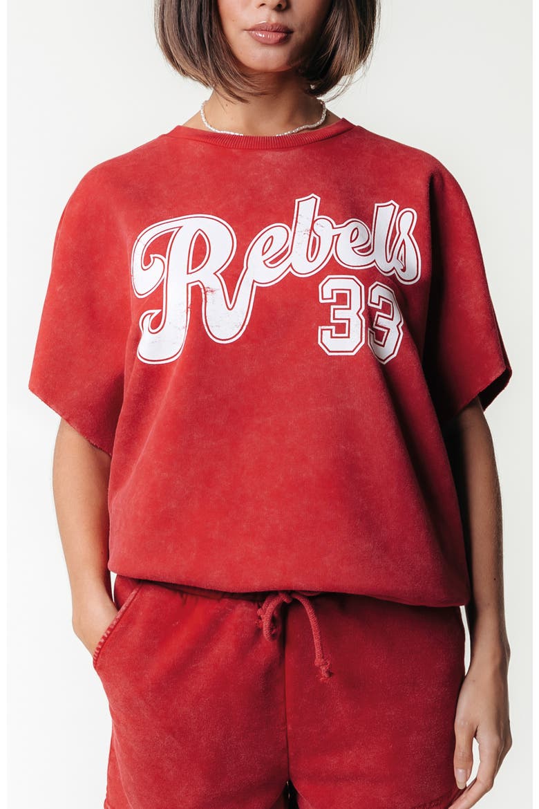 Rebels 33 Acid Wash Drppd Shldr Sweat SS, Main, color, Racing Red
