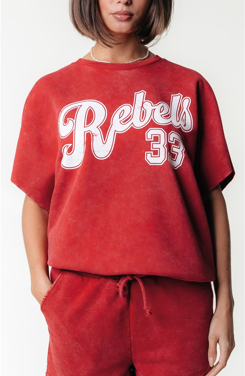Colourful Rebel Rebels 33 Acid Wash Drppd Shldr Sweat SS, Main, color, Racing Red