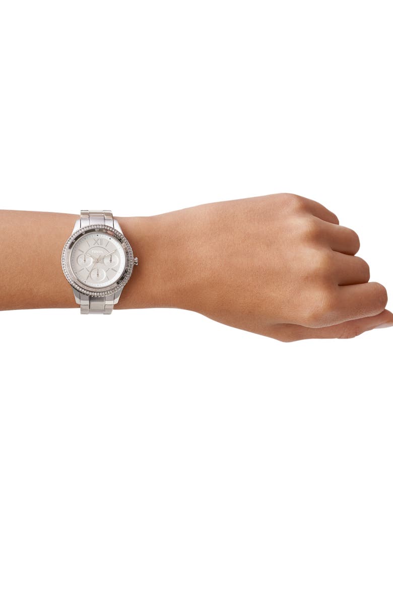 Fossil Stella Crystal Multifunction Bracelet Watch, 37mm, Alternate, color, Stainless