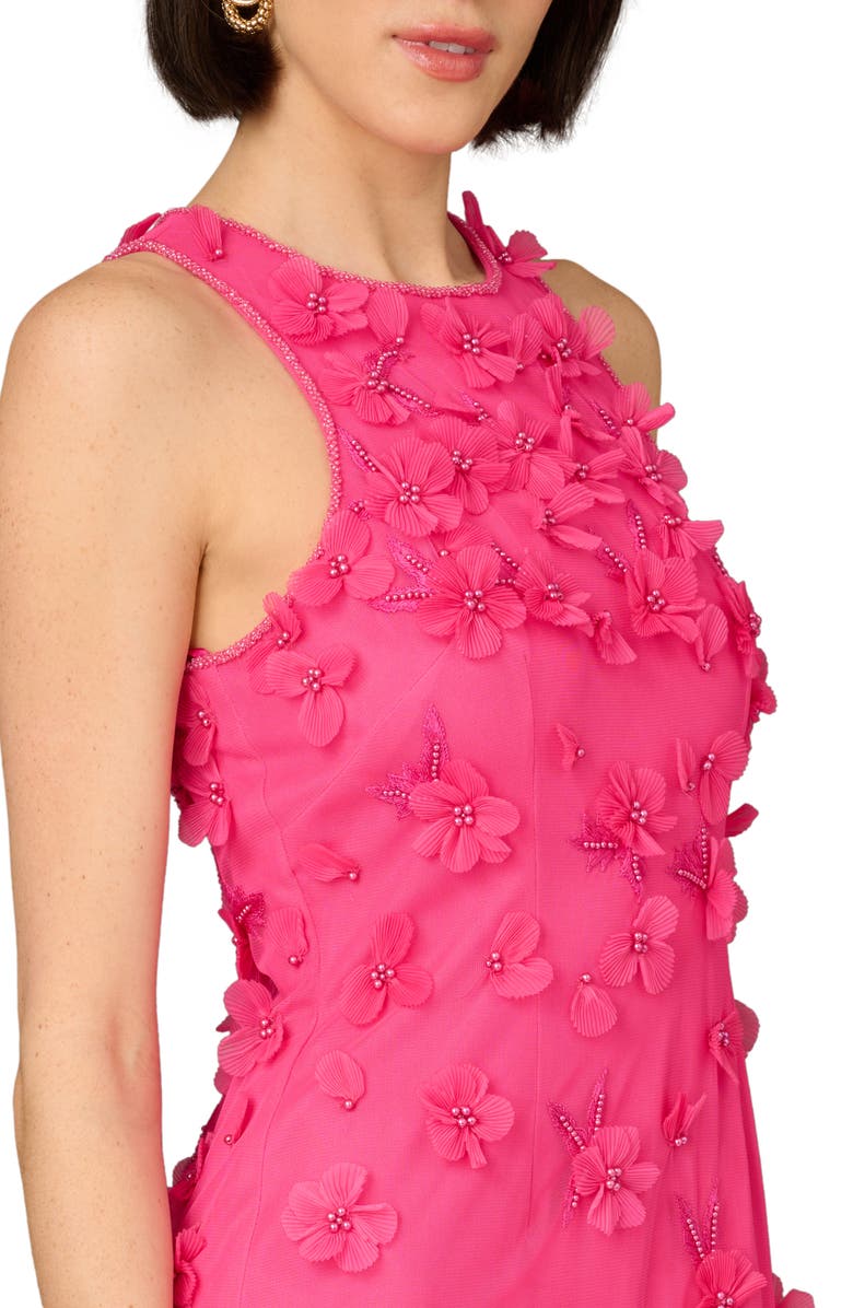 Aidan Mattox by Adrianna Papell Beaded Floral Appliqué Midi Cocktail Dress, Alternate, color,