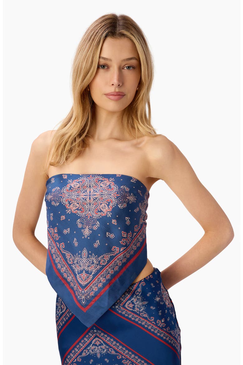 Juli Strapless Tie Back Silk Scarf Top, Alternate, color, MARINERS BANDANA