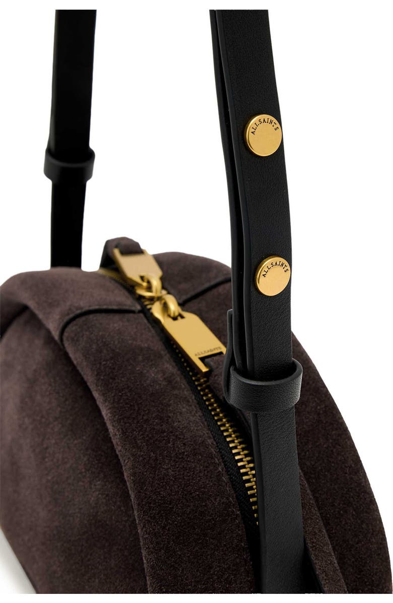 AllSaints Rosalie Arc Suede Crossbody Bag, Alternate, color, Burnt Umber Red