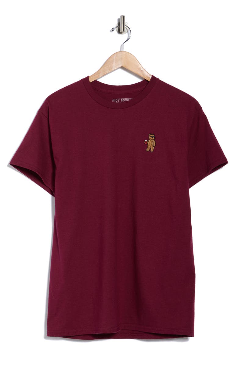 RIOT SOCIETY Riot Bear Embroidered T-Shirt, Alternate, color, Burgundy