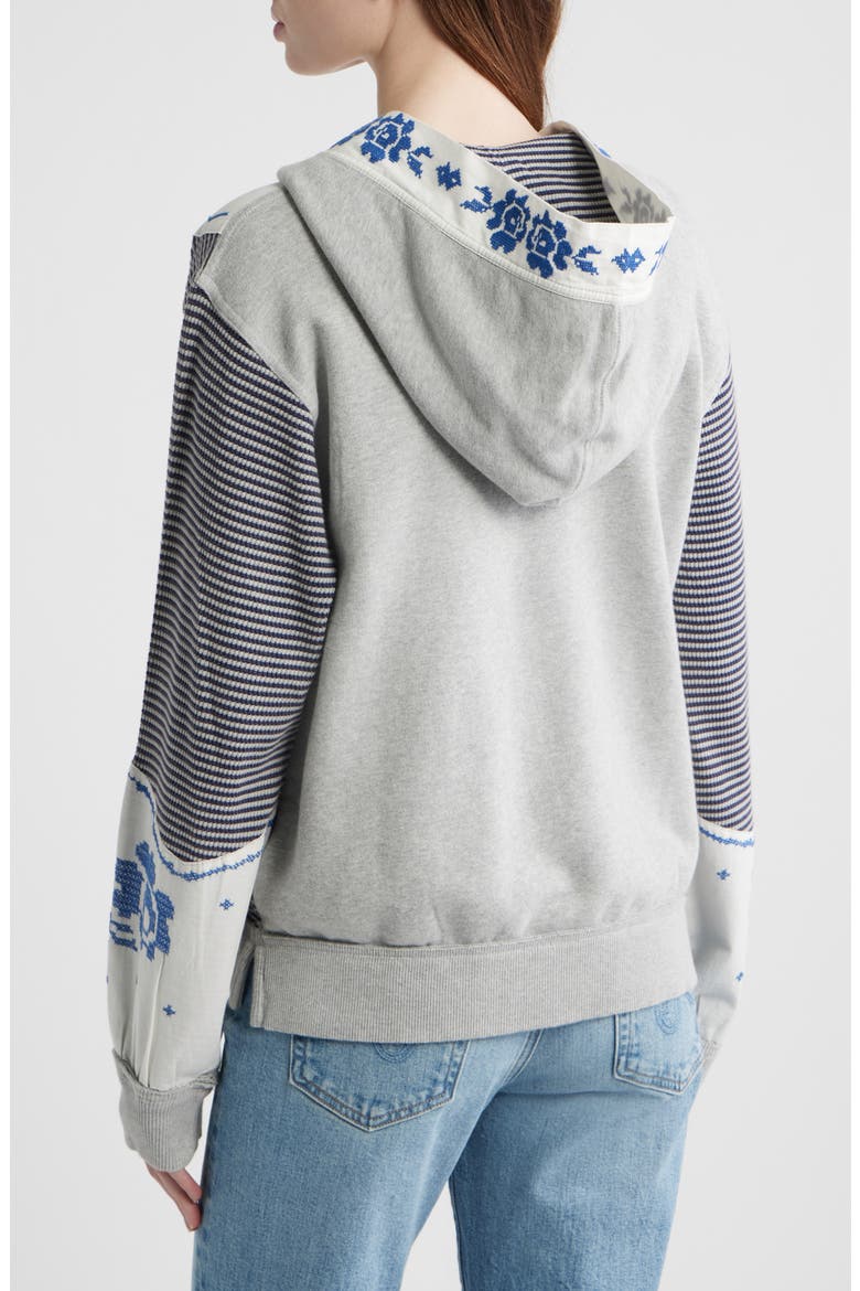 Lydia Mixed Media Zip-Up Hooded Sweater, Alternate, color, GREY COMBO