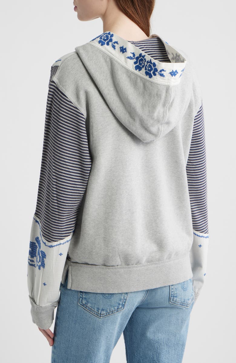 Free People Lydia Mixed Media Zip-Up Hooded Sweater, Alternate, color, Grey Combo