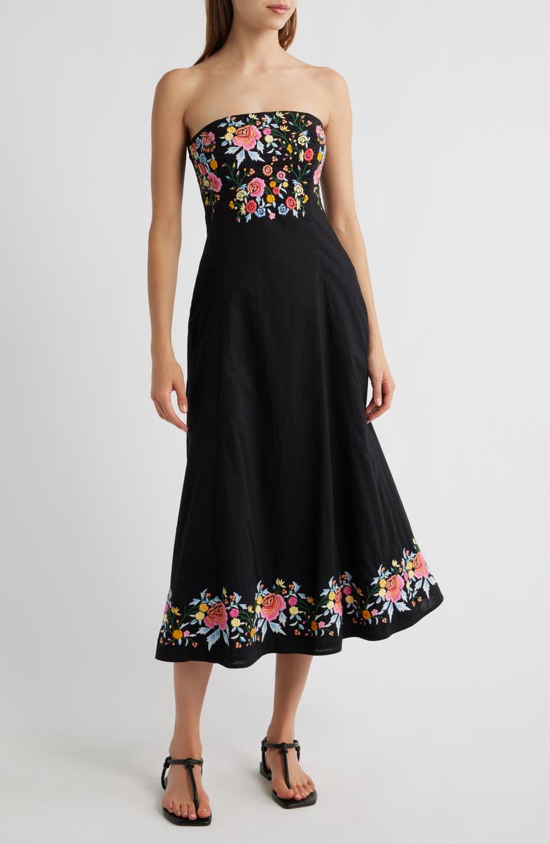 Nobody's Child Alpha Embroidered Strapless Midi Dress, Main, color,