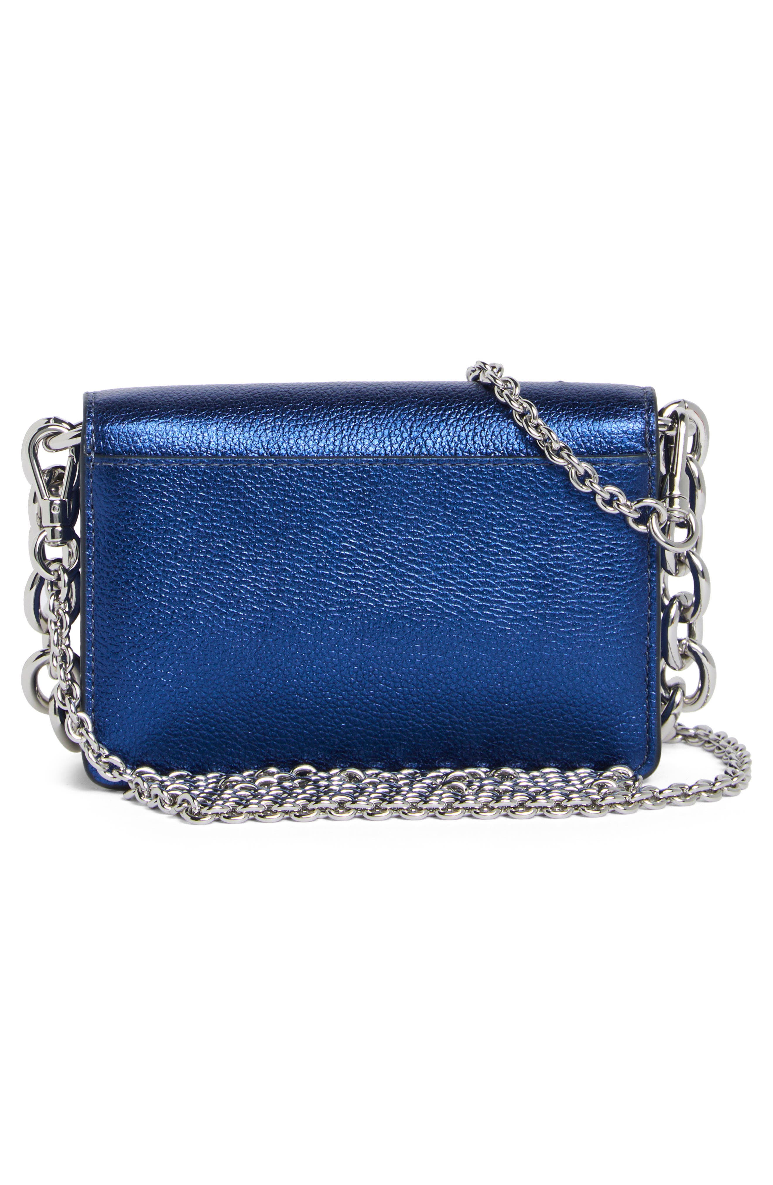 natasha metallic pebbled leather crossbody bag, Alternate, color, NAVY