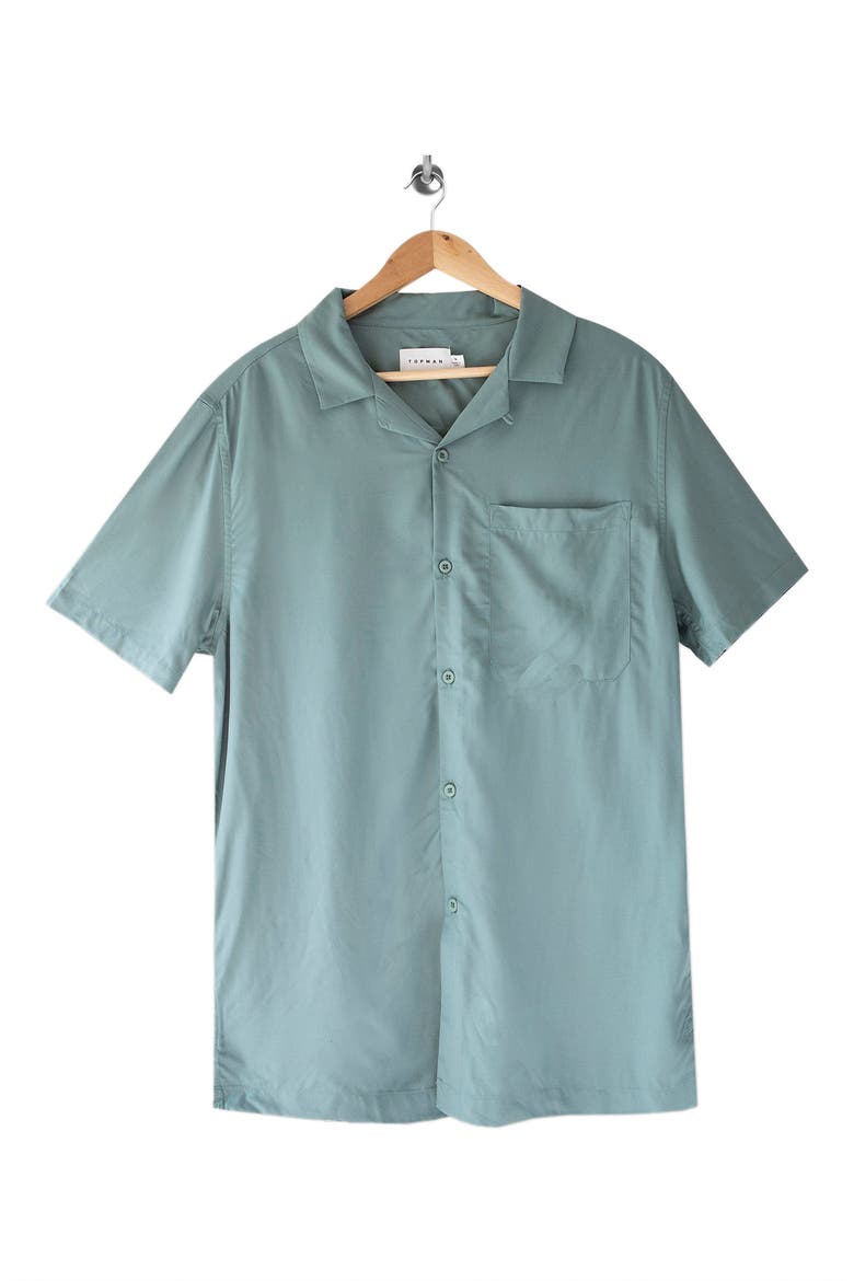 Slim Fit Solid Short Sleeve Button-Up Shirt, Main, color, SAGE