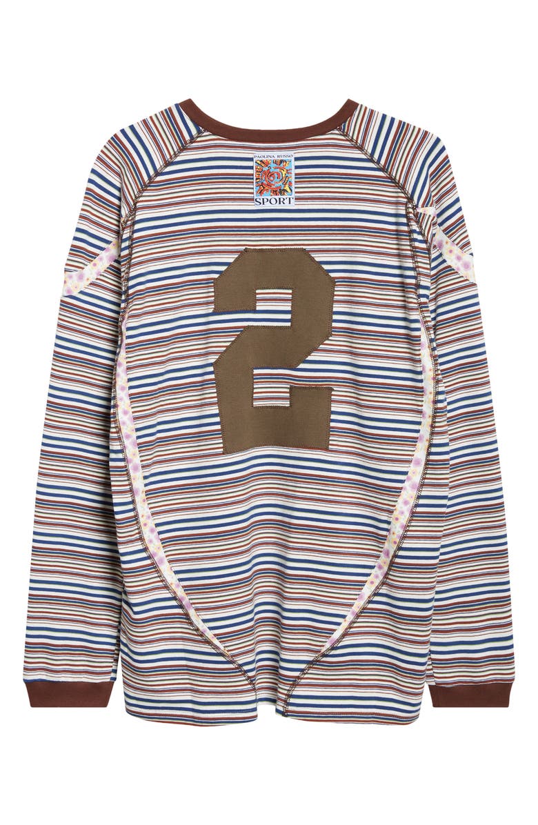 Paolina Russo Sport Floral Stripe Raglan Sleeve T-Shirt, Alternate, color, White And Brown Stripes