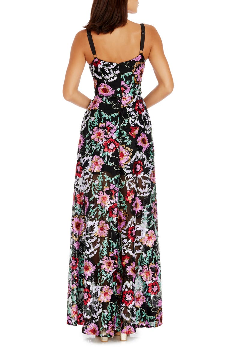 Nina Sequin Floral Fit & Flare Gown, Alternate, color, BLACK MULTI