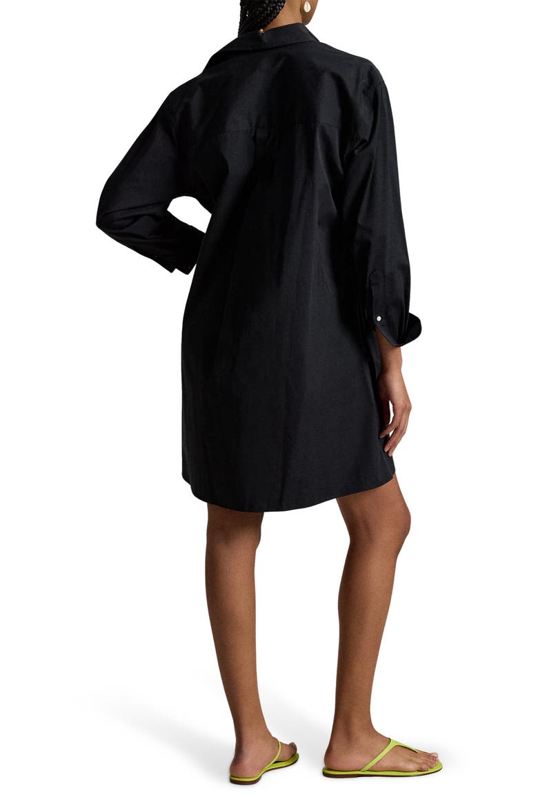 Drawstring Waist Cotton Shirtdress, Alternate, color, POLO BLACK