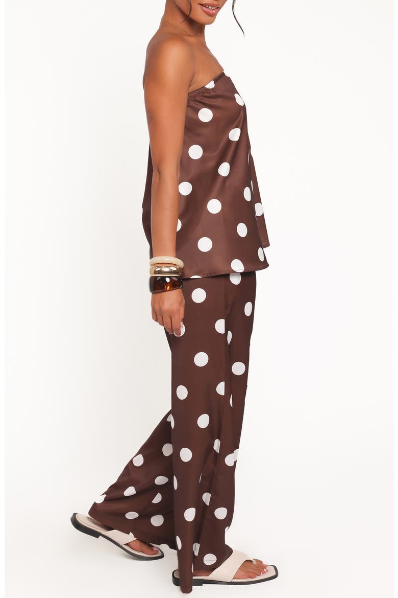 Brielle Polka Dot Strapless Top & Pants Set, Alternate, color, BROWN POLKA DOT
