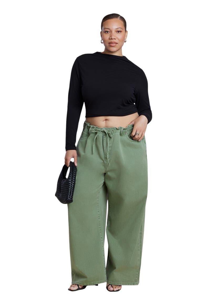 Drawstring Waist Lightweight Wide Leg Jean (plus), Alternate, color, OIL GREEN