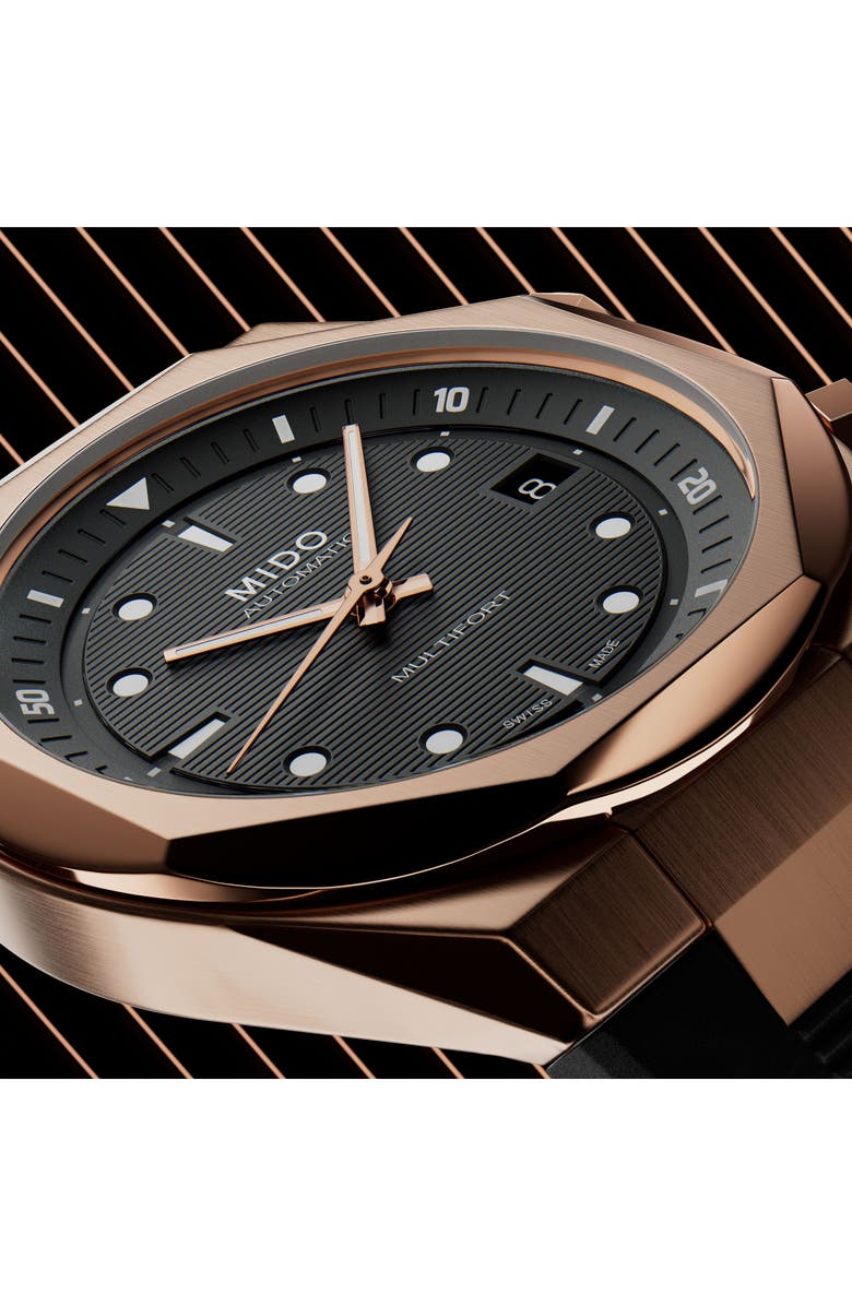 MIDO Multifort 8 Two Crowns Automatic Rubber Strap Watch, 40mm, Alternate, color, Black