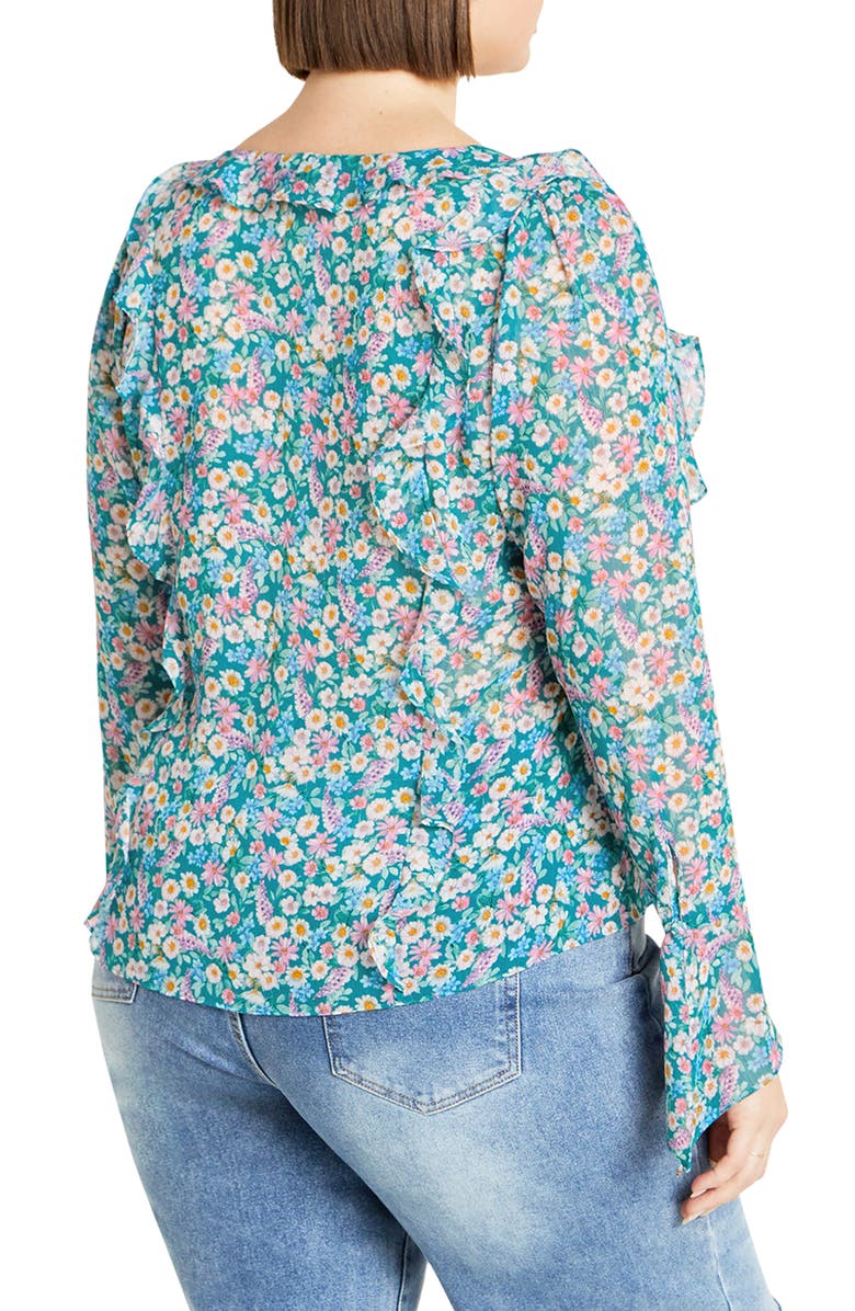 City Chic Lidia Floral Ruffle Long Sleeve Chiffon Top, Alternate, color, Ditsy Swirl