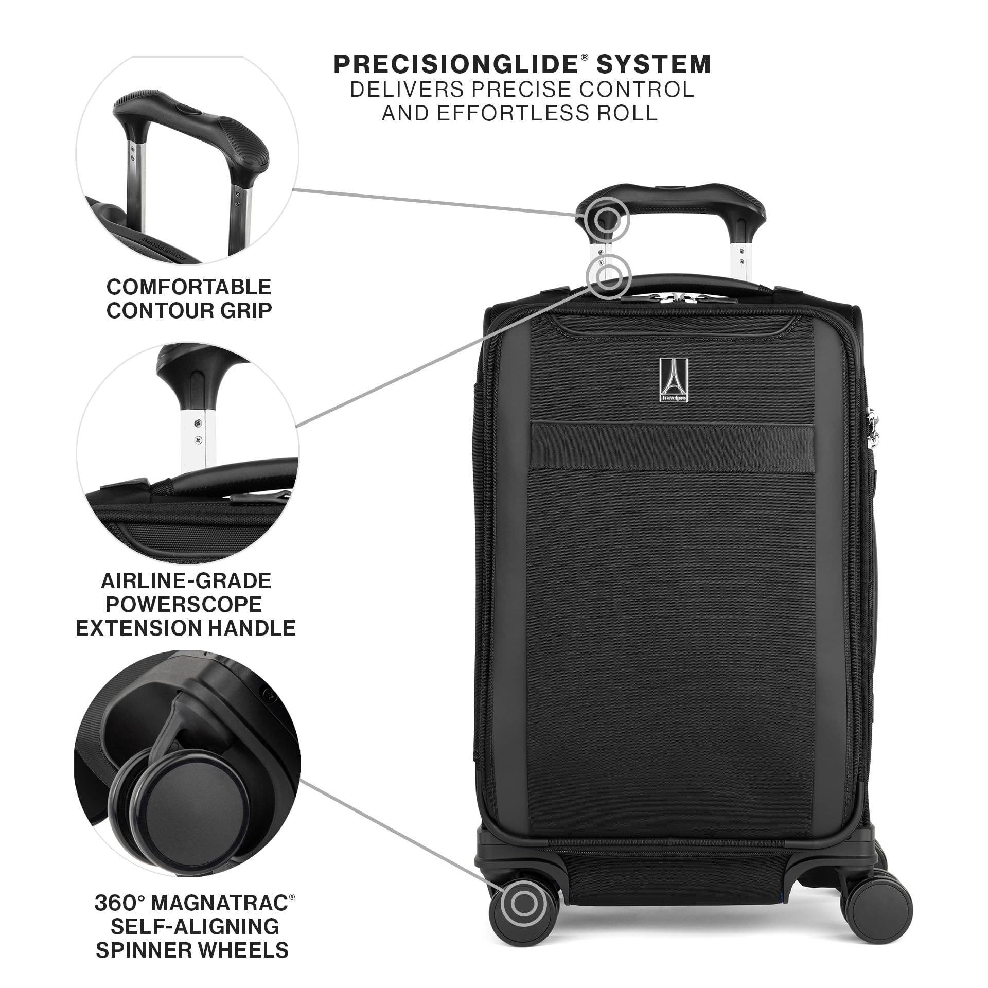 TRAVELPRO Versapack + Lightweight Softside Expandable 21" Carry On Spinner Luggage, Alternate, color, Black