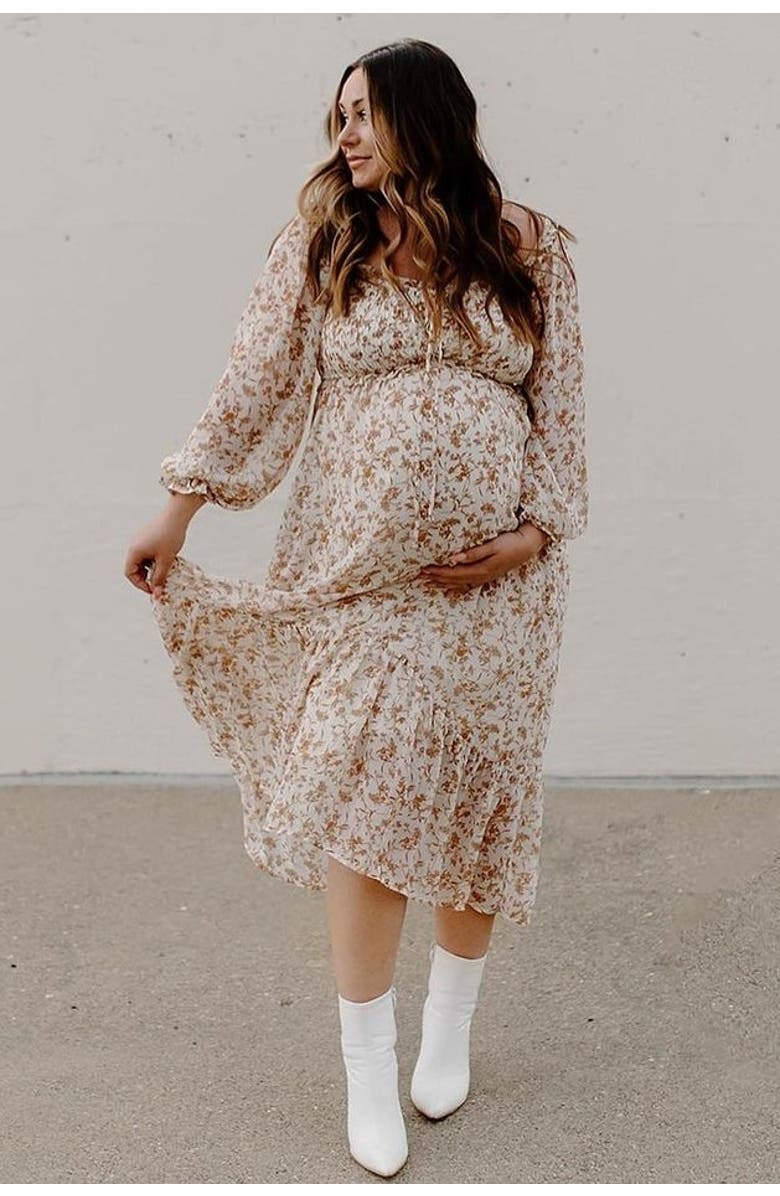 PinkBlush Floral Chiffon Ruffle Maxi Dress, Alternate, color, Ivory