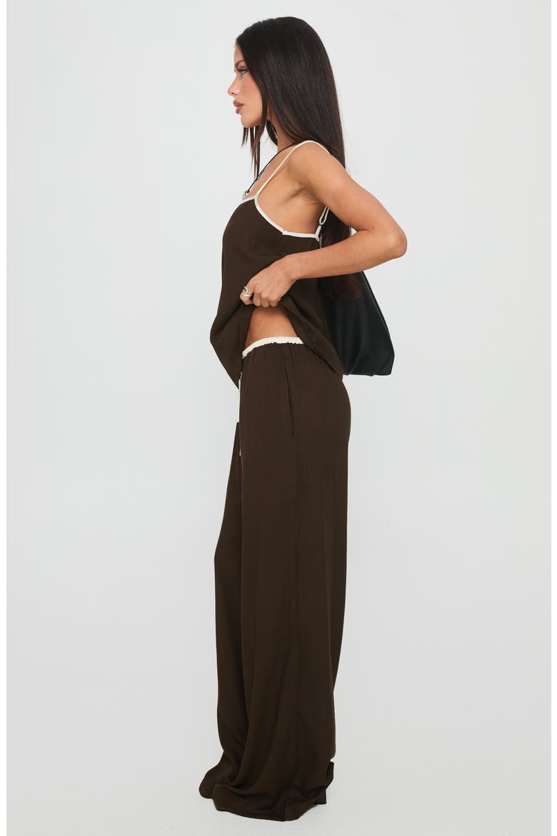 Nolei Contrast Detail Camisole & Drawstring Pants Set, Alternate, color, CHOCOLATE / WHITE