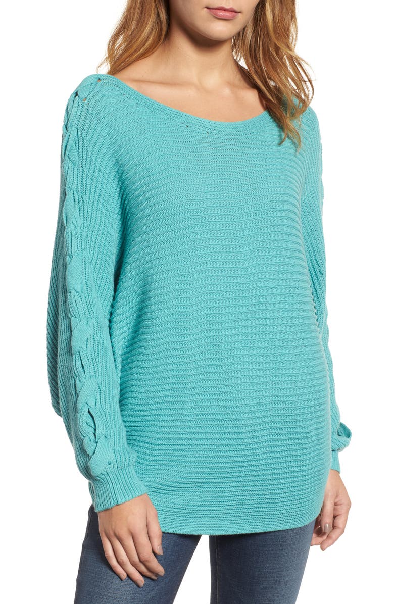 Caslon<sup>®</sup> Lace-Up Sleeve Sweater, Main, color, 