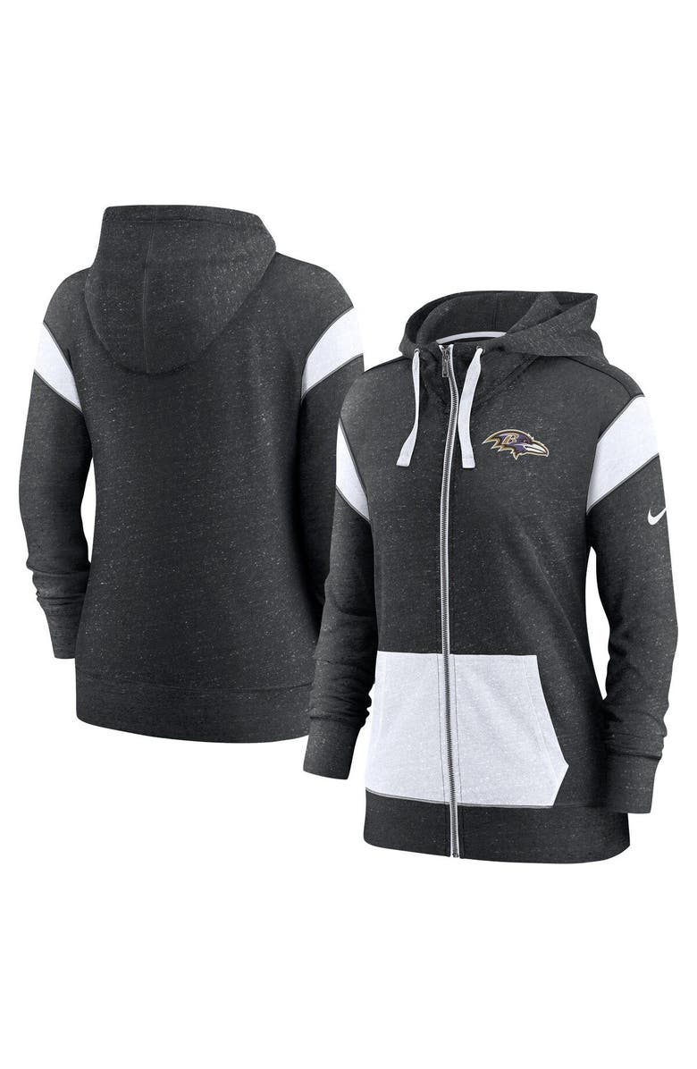 Nike Women's Nike Heather Black/White Baltimore Ravens Monaco Lightweight Full-Zip Hoodie, Main, color, 
