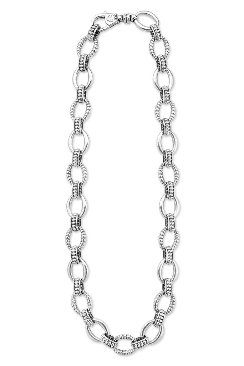 Sterling Silver Large Oval Fluted Link Necklace, Alternate, color, SILVER