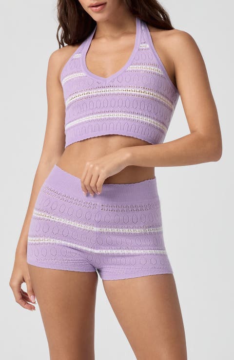 Pointelle Halter Crop Top