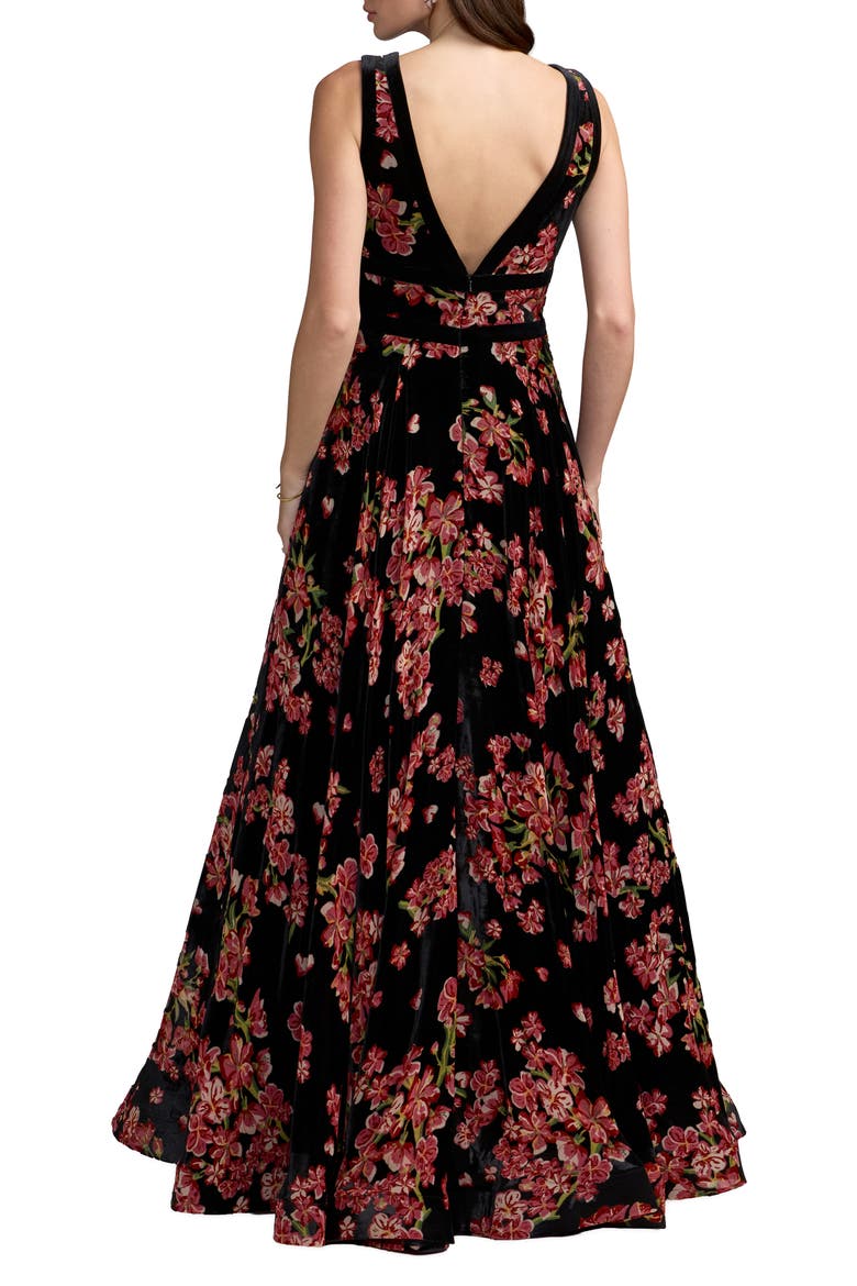Floral Velvet A-Line Gown with Bow, Alternate, color, Black Multi