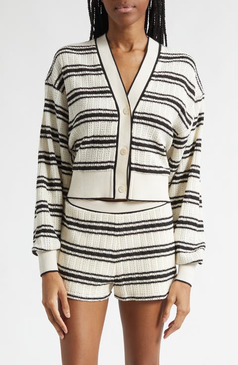 Romy Stripe Crop Pointelle Cardigan