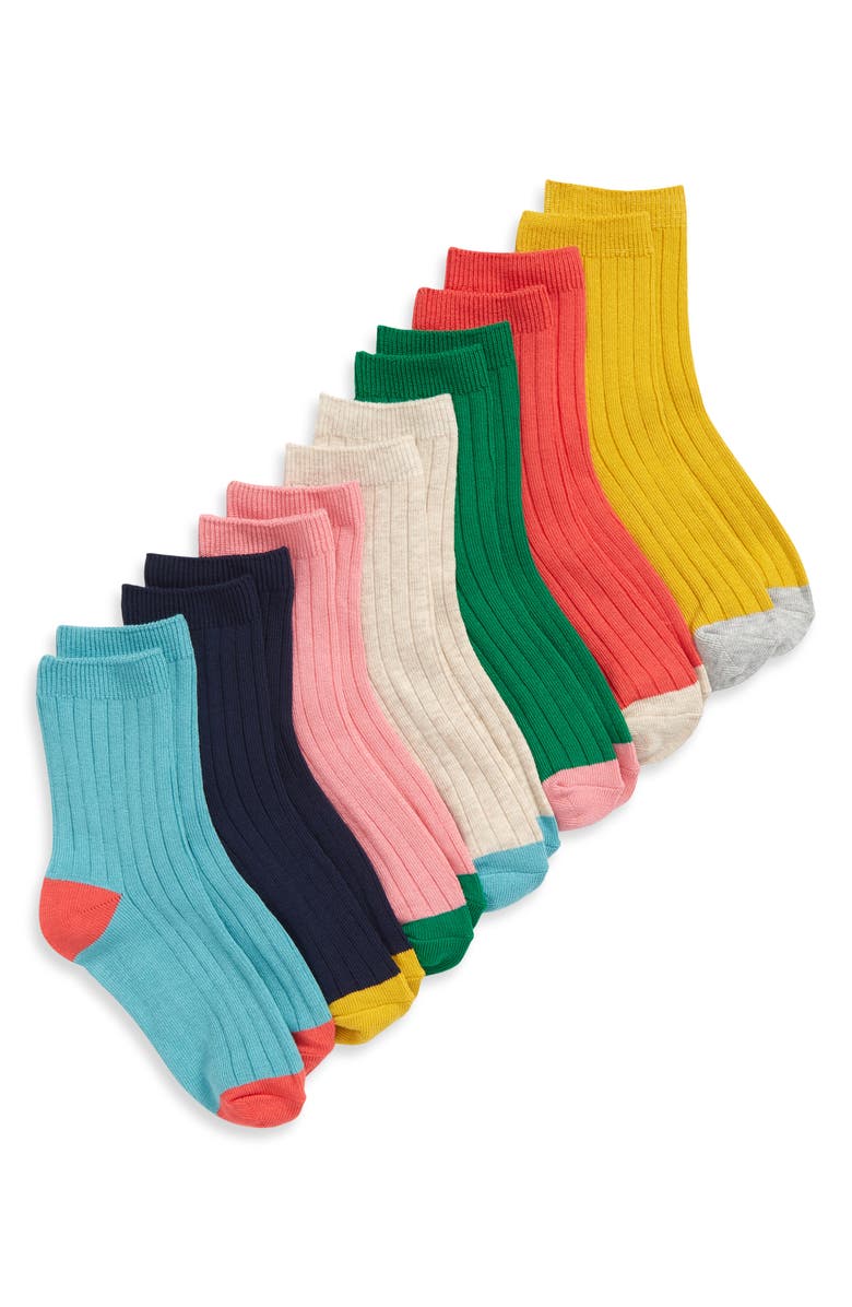 Mini Boden Kids' Assorted 7-Pack Ribbed Crew Socks, Main, color, 