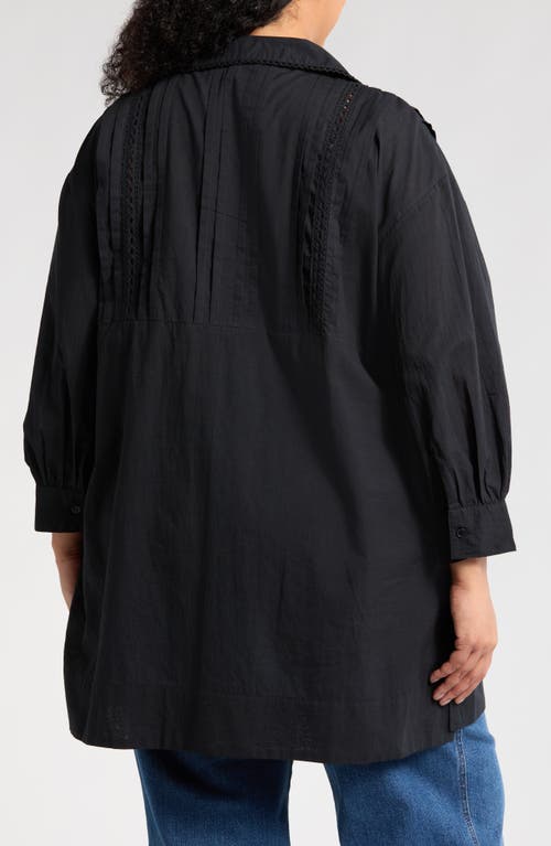 Boho Me Lace Inset Button-up Shirt In Black