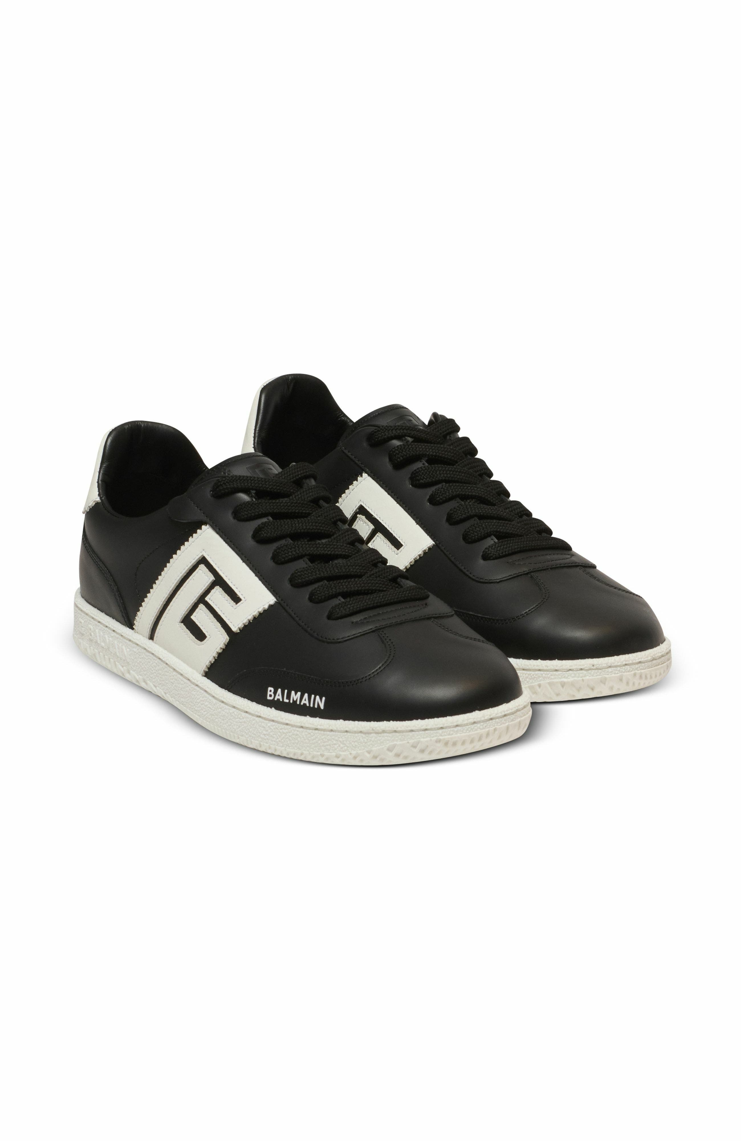Calfskin Balmain Swan Trainers, Alternate, color, Black