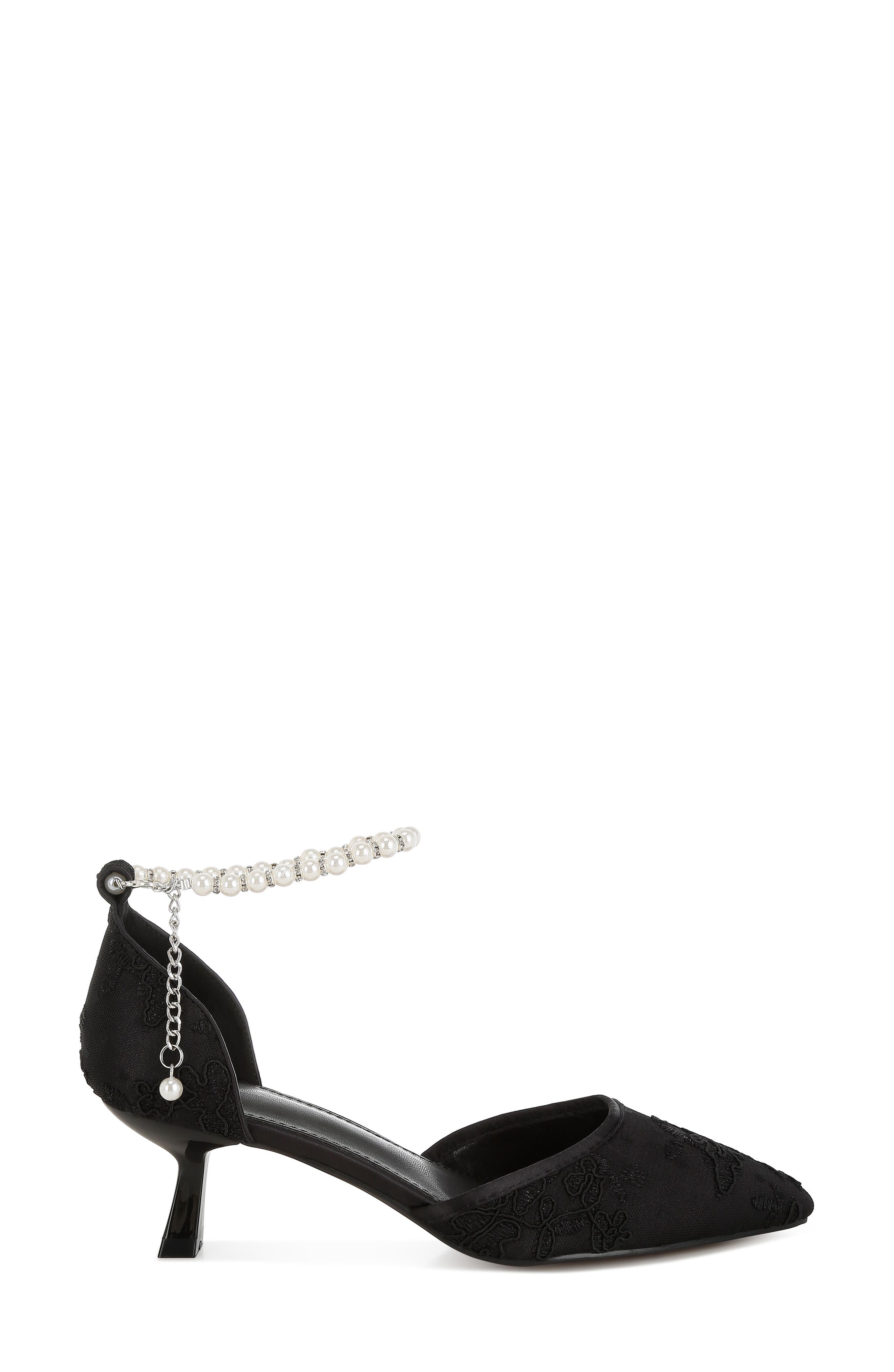 Rag & Co Bruna Faux Pearl Ankle Tie Lace Pump, Alternate, color, Black