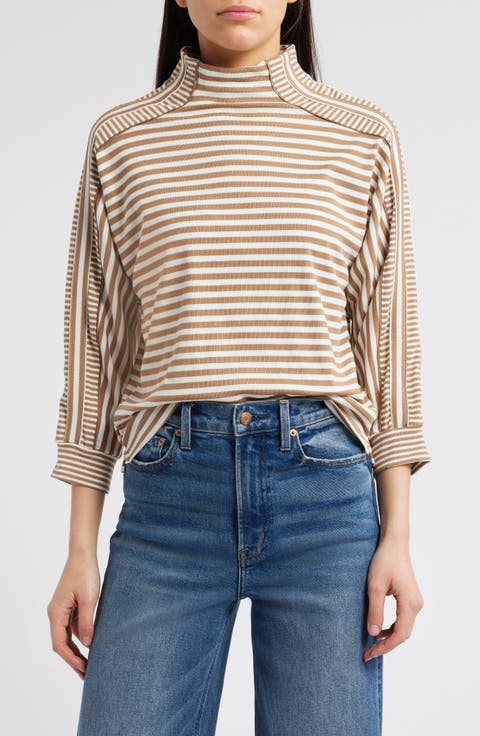 Stripe Mock Neck Rib Top