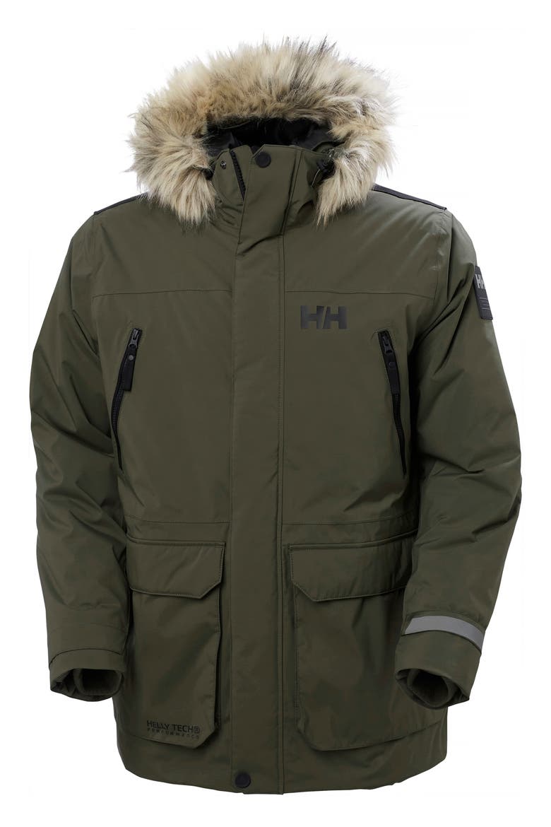 Reine Waterproof Insulated Parka with Faux Fur Trim Hood, Alternate, color, UTILITY GREEN