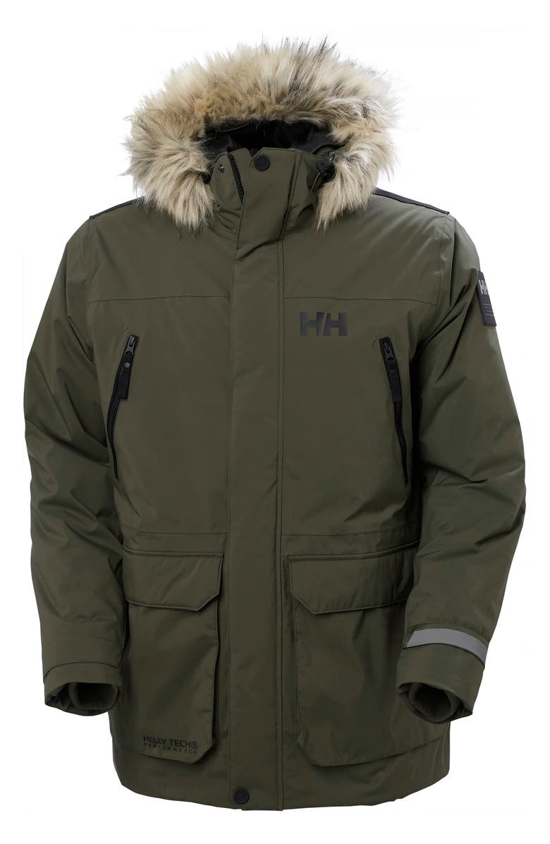 Helly Hansen Reine Waterproof Insulated Parka with Faux Fur Trim Hood, Alternate, color, Utility Green