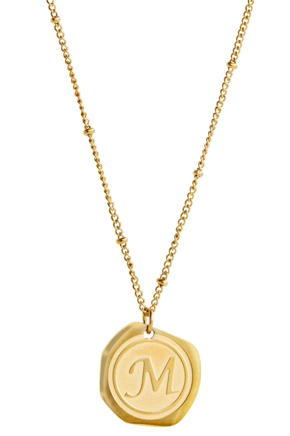 22K Yellow Gold Plated Stainless Steel Coin Initial Necklace