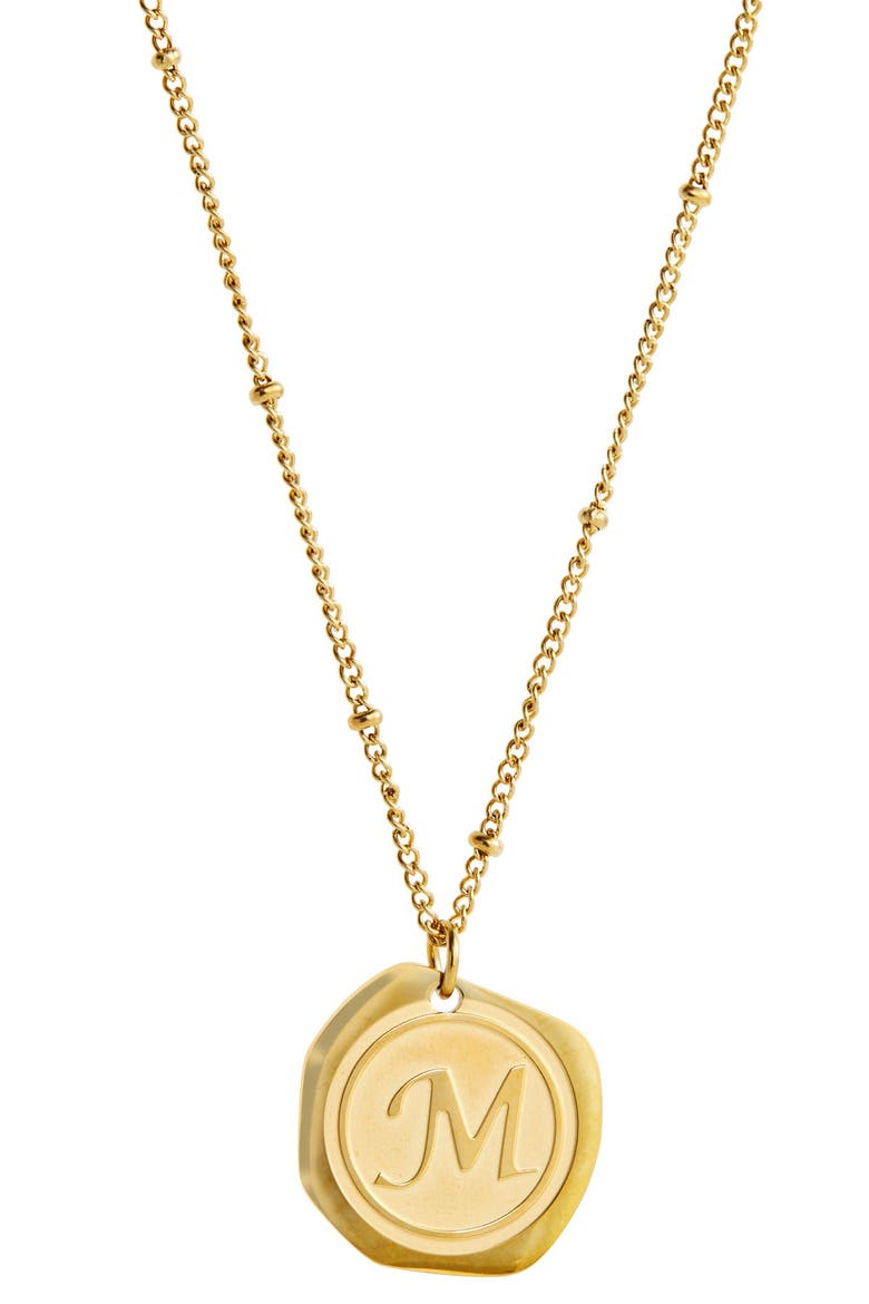 22K Yellow Gold Plated Stainless Steel Coin Initial Necklace, Alternate, color, GOLD