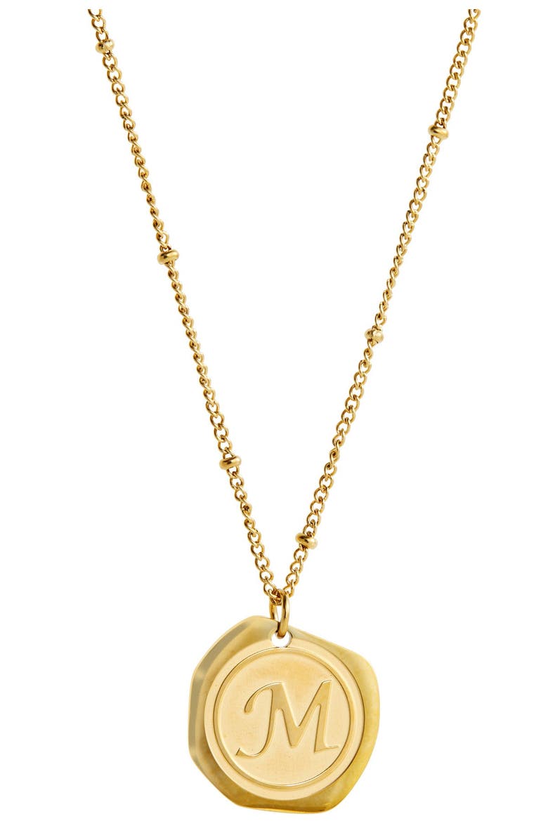 SAVVY CIE JEWELS 22K Yellow Gold Plated Stainless Steel Coin Initial Necklace, Alternate, color, Gold