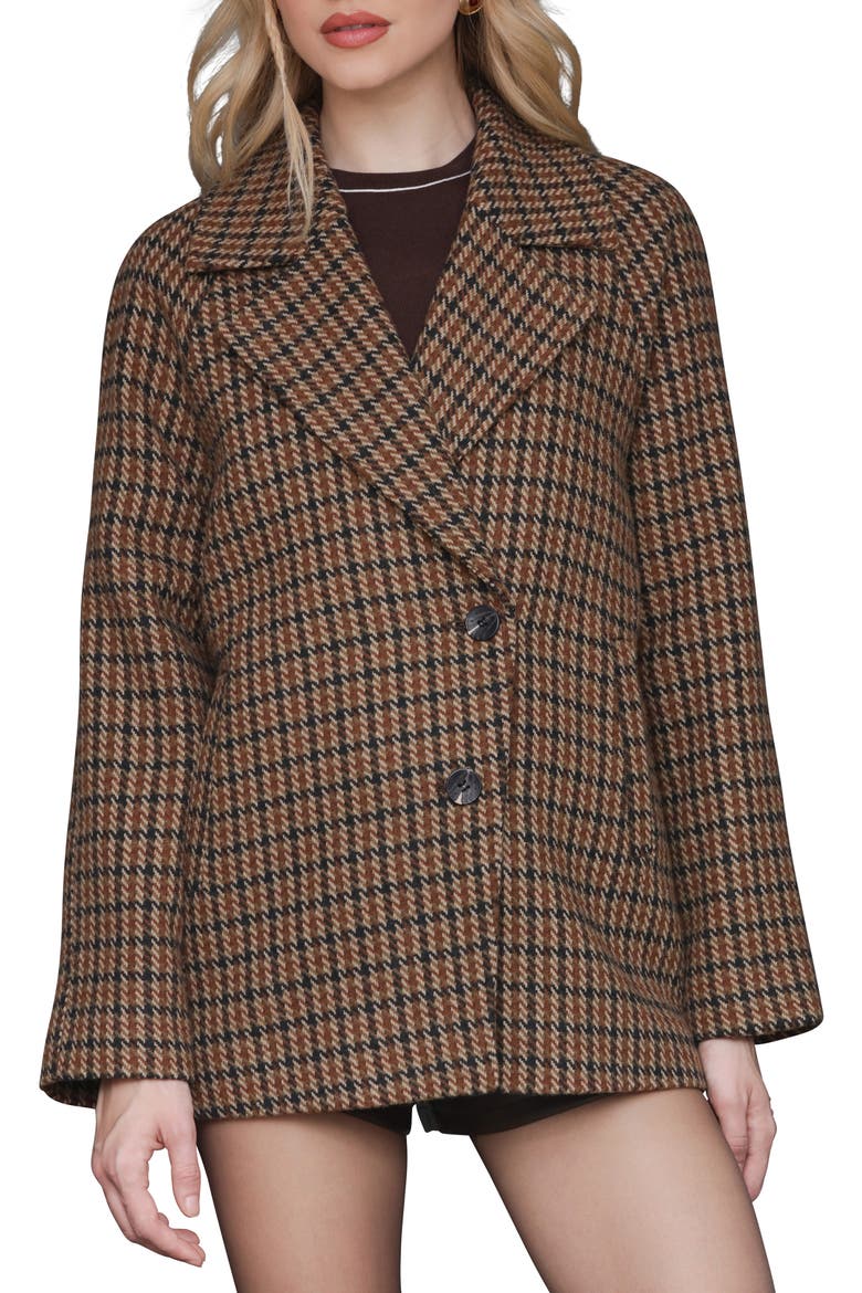 Relaxed Plaid Raglan Double Breasted Short Coat (Women