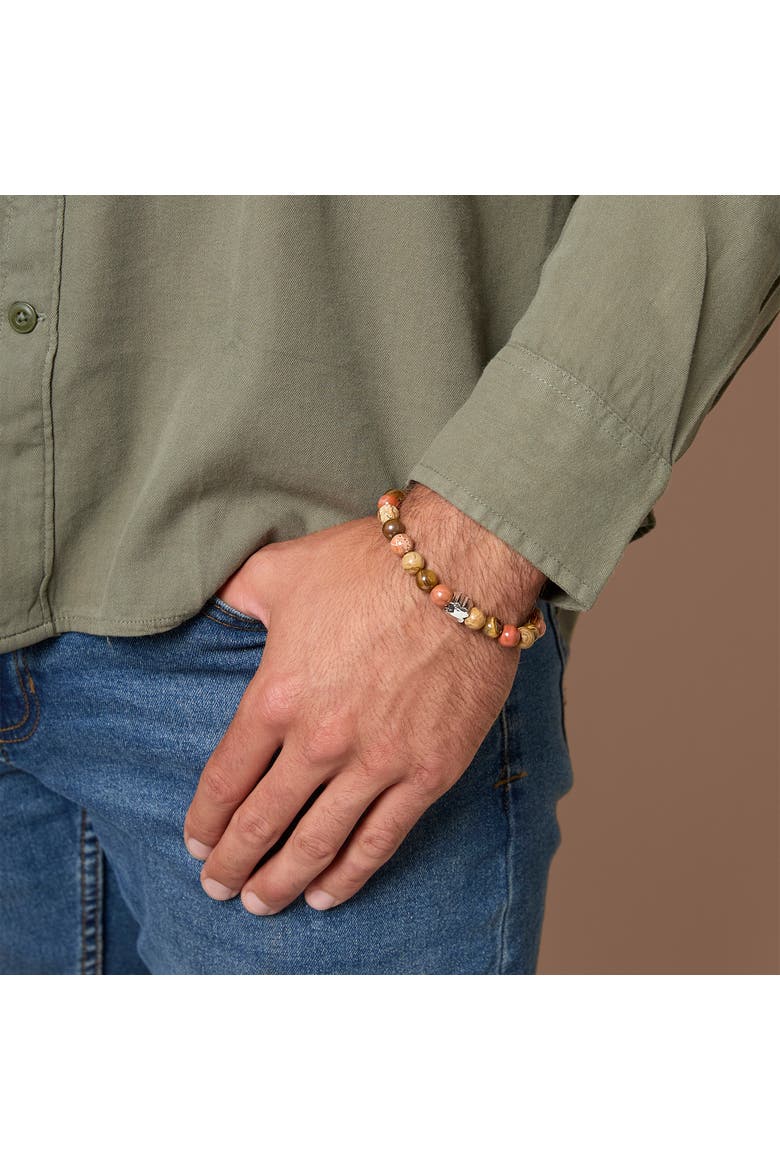 Jasper Stone Beaded Stretch Bracelet, Alternate, color, red, brown, silver