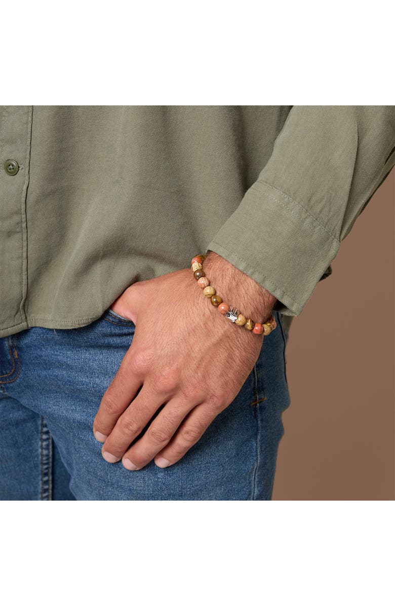 Lucky Brand Jasper Stone Beaded Stretch Bracelet, Alternate, color, Red, Brown, Silver