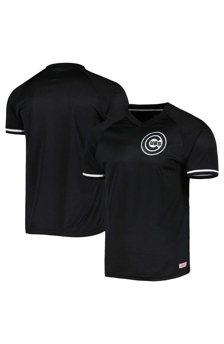STITCHES Men's Stitches Chicago Cubs Black Raglan V-Neck Jersey, Main, color,