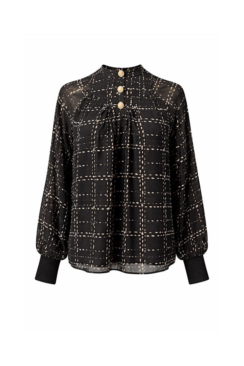 Amboree Plaid Lined Chiffon Blouse, Alternate, color, CREAM-BLACK