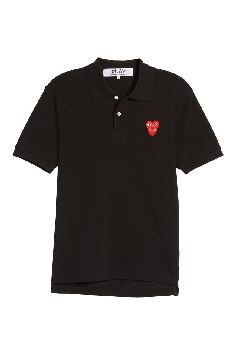 Layered Hearts Short Sleeve Appliqué Polo, Alternate, color, BLACK