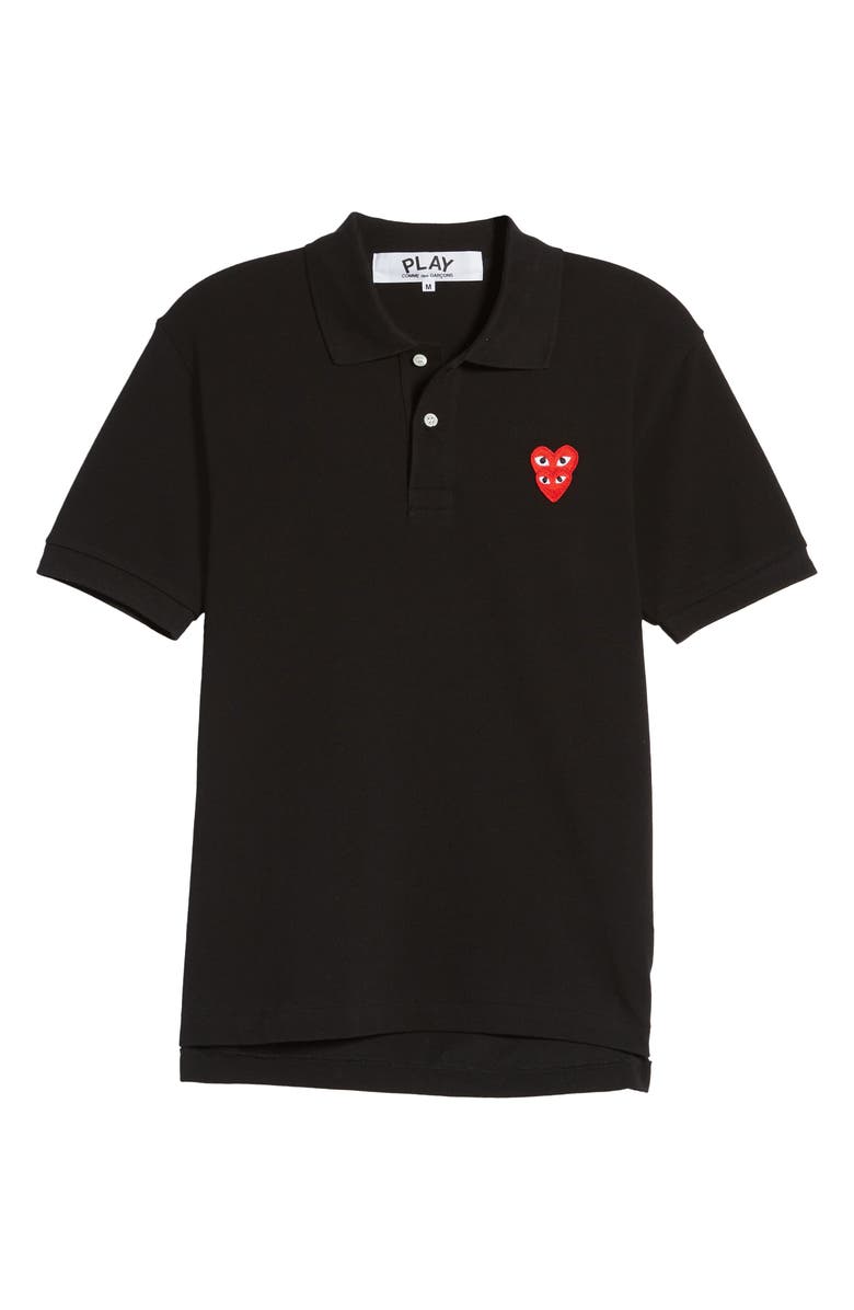Comme des Garçons PLAY Layered Hearts Short Sleeve Appliqué Polo, Alternate, color,